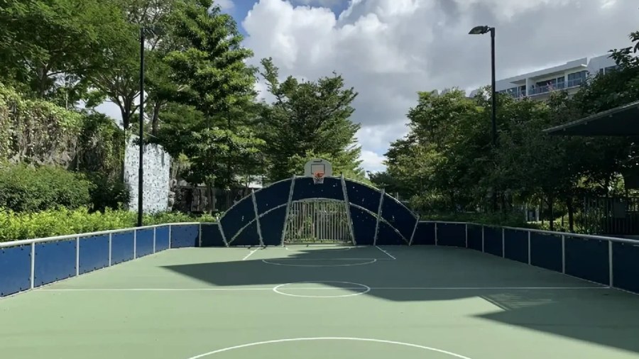 Outdoor basketball court lighting designed for the rim
