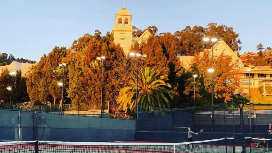 Heritage-setting court lighting with two scenes: Berkeley Tennis Club