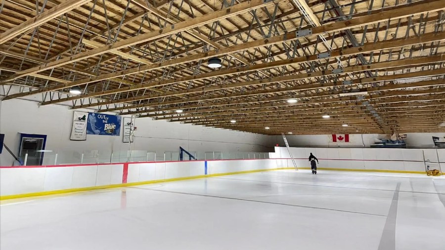 Ice rink LED lighting with controlled glare