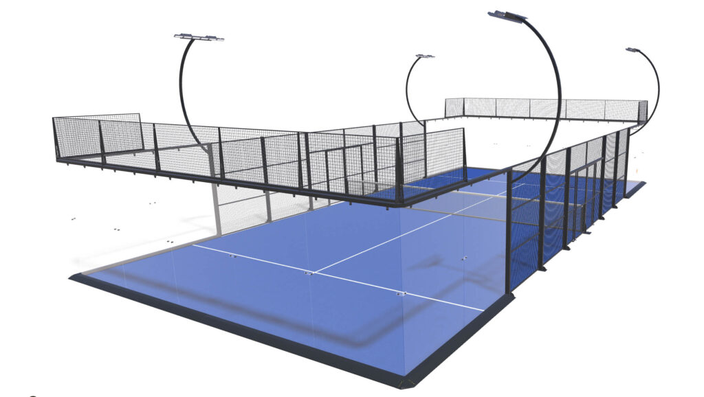 Full Panoramic padel court with a blue surface