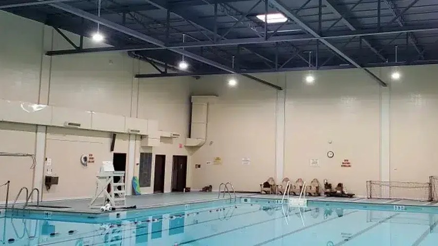 Pool lighting replacement without fixtures over the water: Pocahontas natatorium