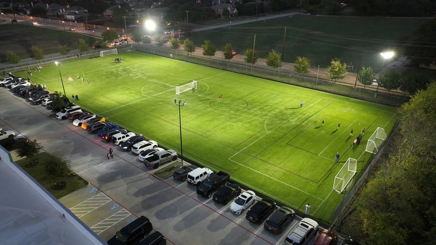 Soccer field lighting on uneven existing poles: Performance Indoor Training