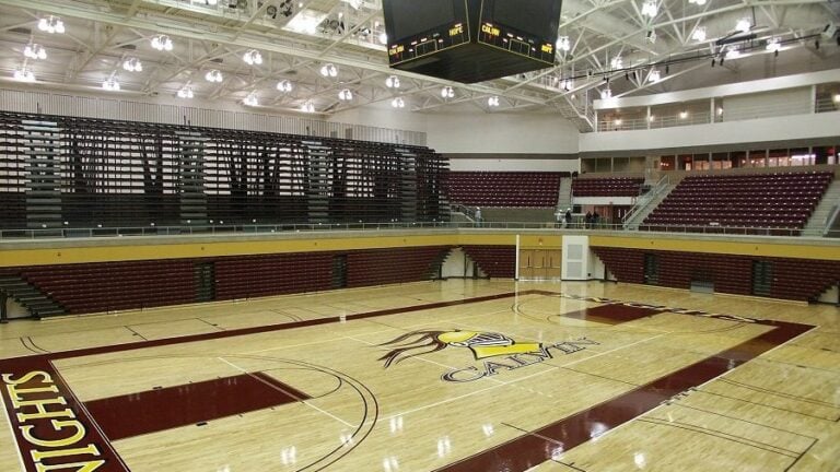 Championship volleyball fieldhouse floor: Calvin College Spoelhof Fieldhouse