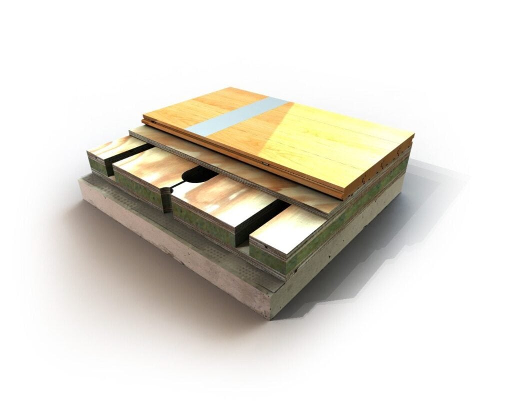 Cutaway of the Robbins MVP hardwood floor system