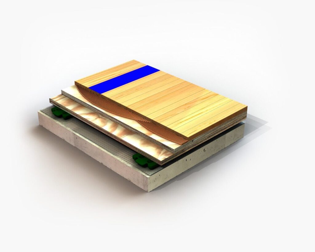 Cutaway of the Robbins Sportwood Ultra Star floor system