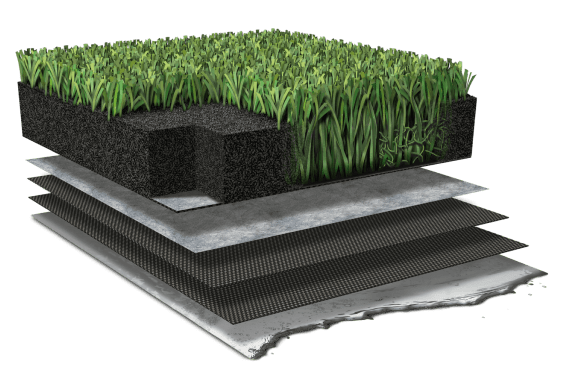 Cutaway of the Sprinturf Predator Single Needle turf system