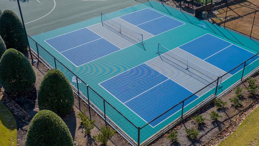 A tennis court turned into two pickleball courts: a Georgia family estate